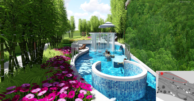宜昌温泉度假区温泉设计方案：大众水疗池设计效果