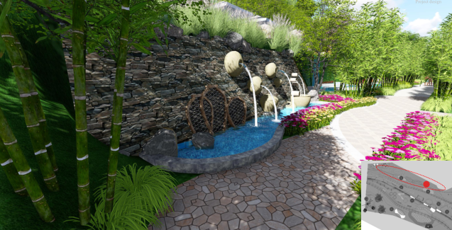 宜昌温泉度假区温泉设计方案：戏水景墙设计效果